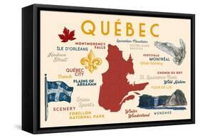 Quebec, Canada - Typography and Icons-Lantern Press-Framed Stretched Canvas