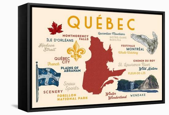 Quebec, Canada - Typography and Icons-Lantern Press-Framed Stretched Canvas