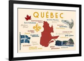 Quebec, Canada - Typography and Icons-Lantern Press-Framed Art Print