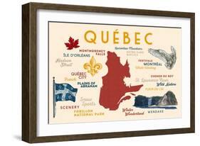 Quebec, Canada - Typography and Icons-Lantern Press-Framed Art Print