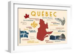 Quebec, Canada - Typography and Icons-Lantern Press-Framed Art Print