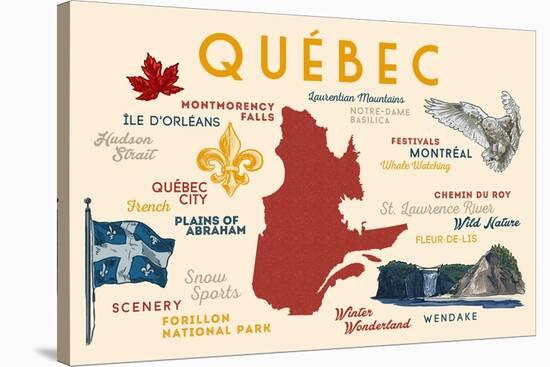 Quebec, Canada - Typography and Icons-Lantern Press-Stretched Canvas