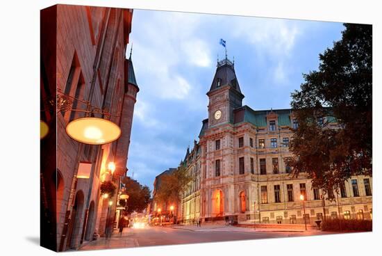 Quebec City Old Street at Dusk-null-Stretched Canvas