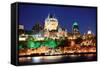 Quebec City Skyline at Dusk over River Viewed from Levis.-Songquan Deng-Framed Stretched Canvas