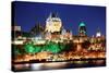 Quebec City Skyline at Dusk over River Viewed from Levis.-Songquan Deng-Stretched Canvas