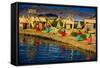 Quechua Indian Family on Floating Grass Islands of Uros, Lake Titicaca, Peru, South America-Laura Grier-Framed Stretched Canvas