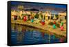 Quechua Indian Family on Floating Grass Islands of Uros, Lake Titicaca, Peru, South America-Laura Grier-Framed Stretched Canvas