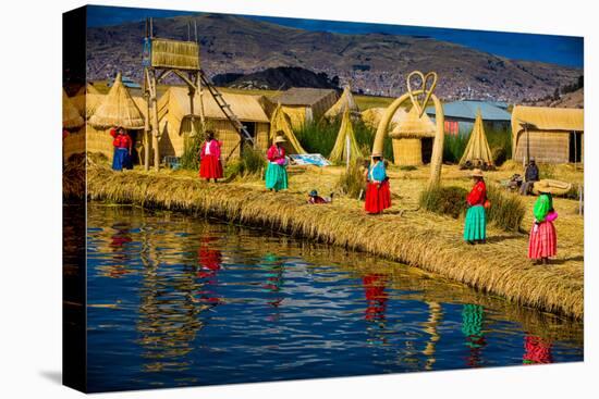 Quechua Indian Family on Floating Grass Islands of Uros, Lake Titicaca, Peru, South America-Laura Grier-Stretched Canvas