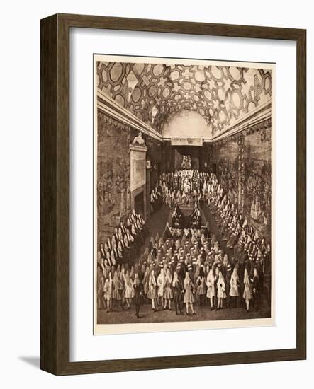 Queen Anne in the House of Lords, Pub. 1902-Peter Tillemans-Framed Giclee Print