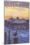 Queen Anne, Washington - Ferry and Sunset-Lantern Press-Mounted Art Print