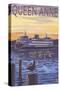 Queen Anne, Washington - Ferry and Sunset-Lantern Press-Stretched Canvas