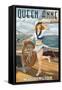 Queen Anne, Washington - Pinup Girl Sailing-Lantern Press-Framed Stretched Canvas