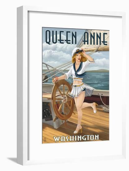 Queen Anne, Washington - Pinup Girl Sailing-Lantern Press-Framed Art Print