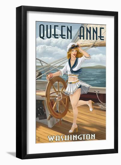 Queen Anne, Washington - Pinup Girl Sailing-Lantern Press-Framed Art Print