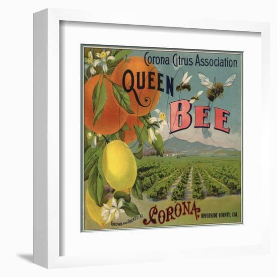 Queen Bee Brand - Corona, California - Citrus Crate Label-Lantern Press-Framed Art Print