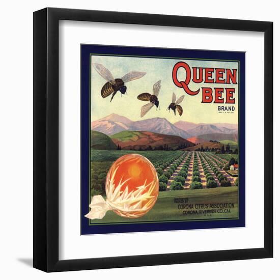 Queen Bee Brand - Corona, California - Citrus Crate Label-Lantern Press-Framed Art Print