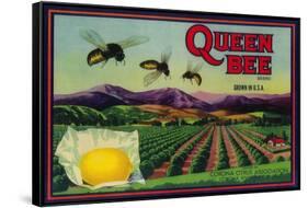 Queen Bee Lemon Label - Corona, CA-Lantern Press-Framed Stretched Canvas