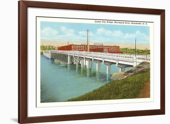 Queen City Bridge, Merrimack River, Manchester, New Hampshire-null-Framed Premium Giclee Print