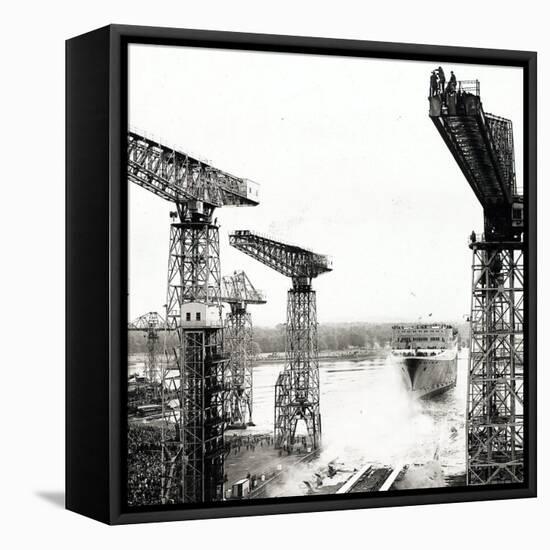 Queen Elizabeth 2 Launch on the Clyde at John Brown's, 1967-null-Framed Stretched Canvas