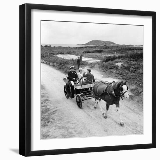 Queen Elizabeth and Prince Charles Touring the Scilly Isles 1967 in a Horse Drawn Cart-null-Framed Photographic Print