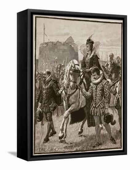 Queen Elizabeth at Tilbury, Illustration from 'Cassell's Illustrated History of England'-English School-Framed Stretched Canvas