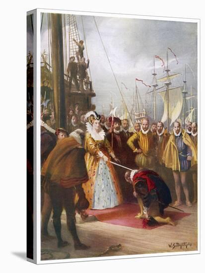 Queen Elizabeth I Knights Francis Drake on His Ship "Golden Hind" after His Round the World Voyage-W.s. Bagdatopulos-Stretched Canvas