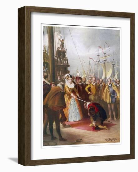 Queen Elizabeth I Knights Francis Drake on His Ship "Golden Hind" after His Round the World Voyage-W.s. Bagdatopulos-Framed Art Print