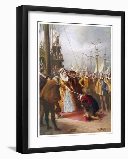 Queen Elizabeth I Knights Francis Drake on His Ship "Golden Hind" after His Round the World Voyage-W.s. Bagdatopulos-Framed Art Print