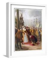 Queen Elizabeth I Knights Francis Drake on His Ship "Golden Hind" after His Round the World Voyage-W.s. Bagdatopulos-Framed Art Print