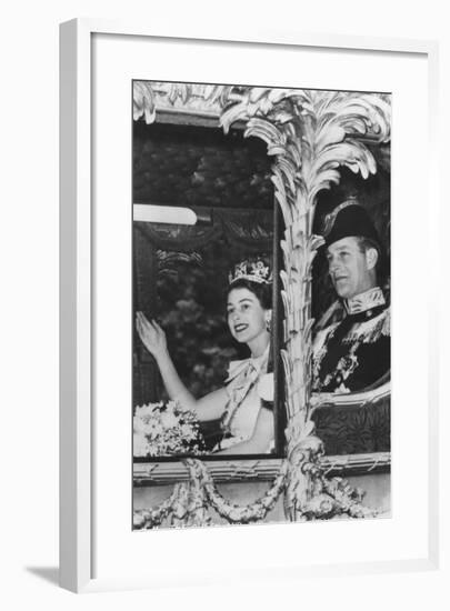 Queen Elizabeth II and Duke of Edinburgh in the State Coach, the Coronation, 2nd June 1953-null-Framed Photographic Print
