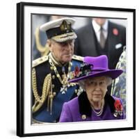 Queen Elizabeth II and Prince Philip Arrive for Remembrance Day Service, Westminster Abbey, London-null-Framed Photographic Print