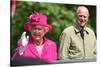 Queen Elizabeth II and Prince Philip wave to the crowd at her 90th birthday celebrations-Associated Newspapers-Stretched Canvas