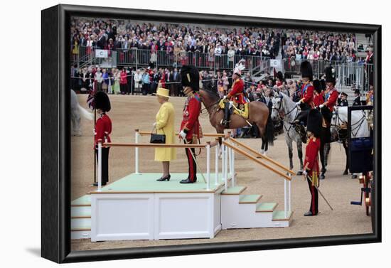 Queen Elizabeth II at her Annual Birthday Parade Trooping the Colour-null-Framed Art Print