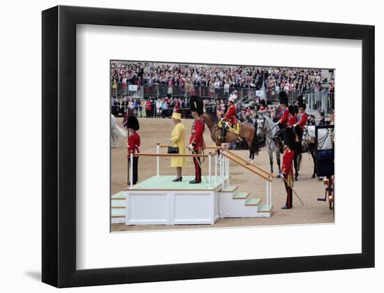 Queen Elizabeth II at her Annual Birthday Parade Trooping the Colour-null-Framed Art Print