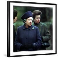 Queen Elizabeth II Greets Local Residents and Lays a Wreath of Flowers along the Road-null-Framed Photographic Print