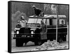 Queen Elizabeth II Looks on as Prince Edward Plays on the Roof of Their Land Rover-null-Framed Stretched Canvas