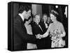 Queen Elizabeth II meeting Tom Jones-Associated Newspapers-Framed Stretched Canvas