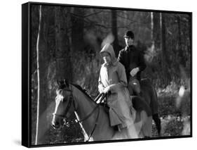 Queen Elizabeth II Out Riding with Prince Edward on New Year's Day 1980-null-Framed Stretched Canvas