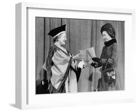 Queen Elizabeth II presents her mother with the degree of Honorary Doctorate of Music-Associated Newspapers-Framed Photo