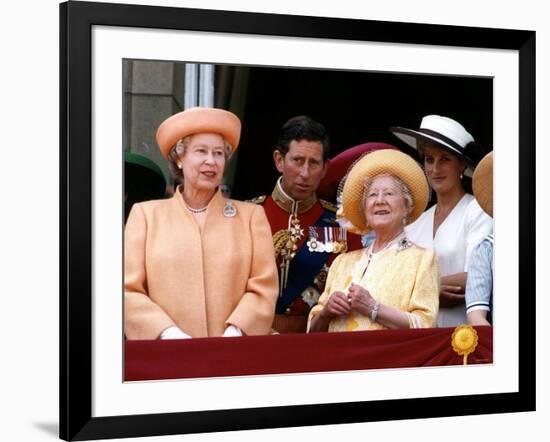 Queen Elizabeth II, Prince Charles and Princess Diana at Buckingham Palace-null-Framed Photographic Print