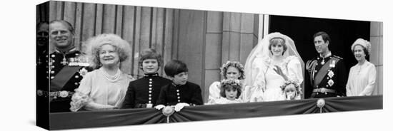 Queen Elizabeth II, Prince Philip, Prince Charles, Princess Diana on Balcony of Buckingham Palace-null-Stretched Canvas