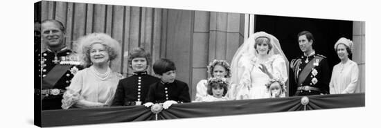 Queen Elizabeth II, Prince Philip, Prince Charles, Princess Diana on Balcony of Buckingham Palace-null-Stretched Canvas