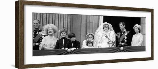 Queen Elizabeth II, Prince Philip, Prince Charles, Princess Diana on Balcony of Buckingham Palace-null-Framed Photographic Print