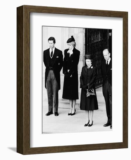 Queen Elizabeth II Prince Philip Princess Diana and Prince Charles at Duchess of Windsor Funeral-null-Framed Photographic Print