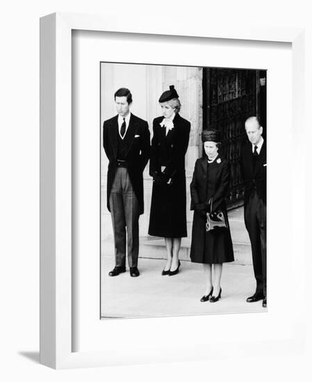 Queen Elizabeth II Prince Philip Princess Diana and Prince Charles at Duchess of Windsor Funeral-null-Framed Photographic Print