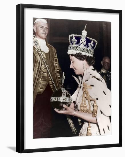 Queen Elizabeth II Returning to Buckingham Palace after Her Coronation, 1953-null-Framed Giclee Print