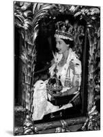 Queen Elizabeth II Riding Along in the Coronation Coach Wearing Crown and Carrying Orb-null-Mounted Photographic Print