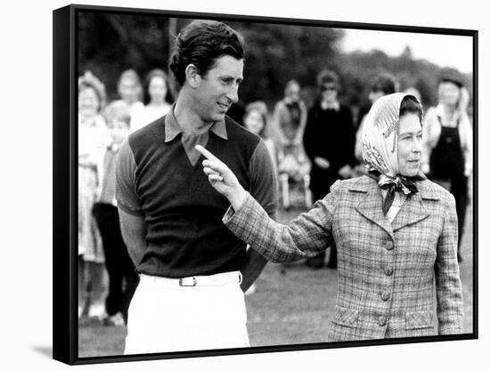 Queen Elizabeth II Shows Prince Charles Sign at a Polo Match at Windsor Great Park Points Finger-null-Framed Stretched Canvas