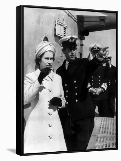 Queen Elizabeth II Visit Hms Norfolk July 1972 and is Shown Around by Prince Charles-null-Framed Stretched Canvas