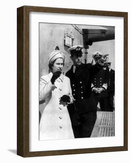 Queen Elizabeth II Visit Hms Norfolk July 1972 and is Shown Around by Prince Charles-null-Framed Photographic Print